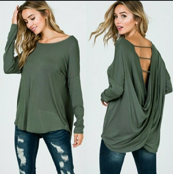 Tops - OLIVE CROSSED OPEN BACK TOP